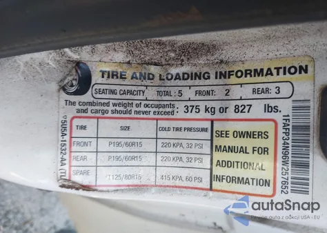 2006 Ford Focus Zx4 z USA, uszkodzony, nr VIN 1FAFP34N96W257652